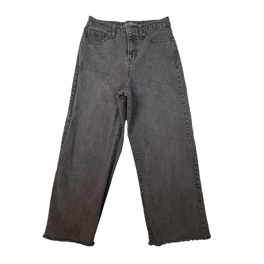 Wild Fable Women's 8 (28.5x25) Black Wide Leg Raw‎ Hem High Rise Skater Jeans